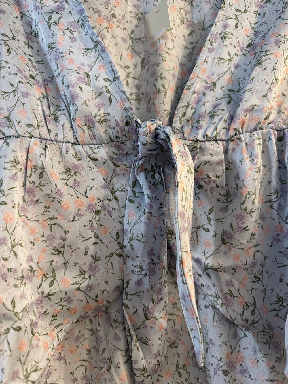 Francesca's Collections Light Blue Floral Tie-Front Blouse - Picture 2 of 6